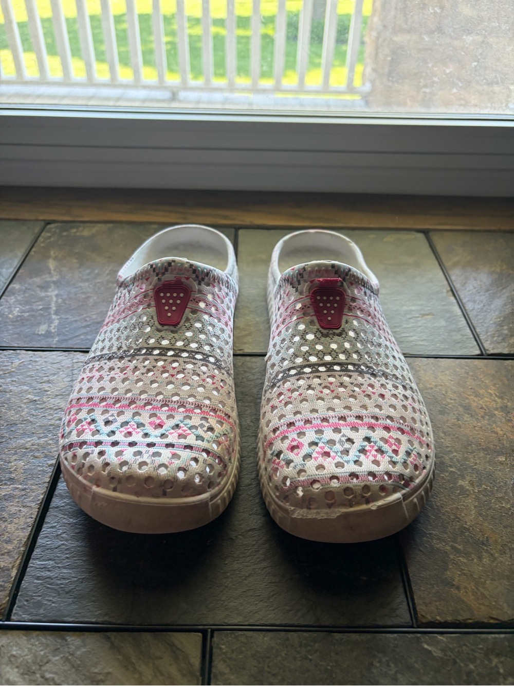 Women’s White & Pink Slip-On Mesh Clogs